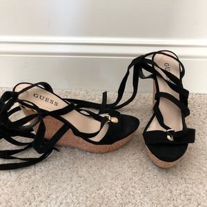 SALE! Guess black & cork wedges